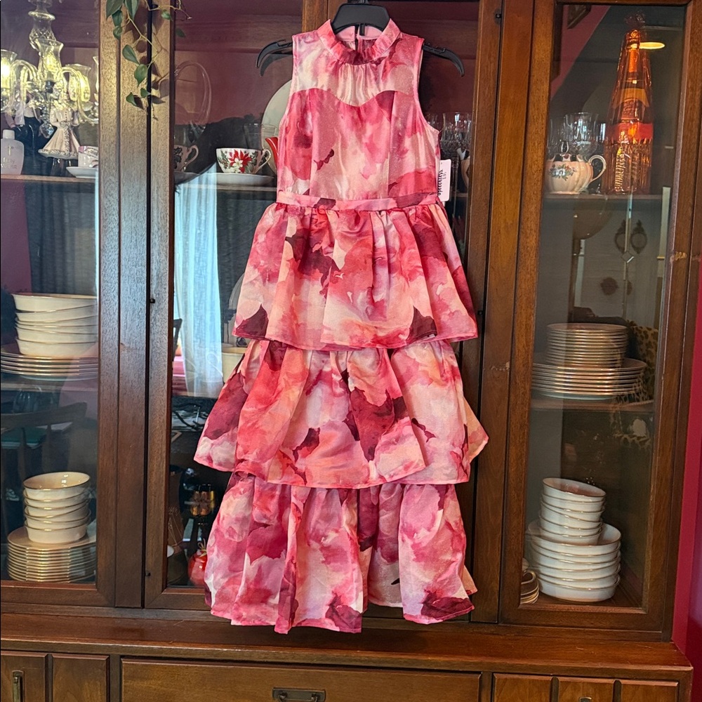Pink Floral Tiered Dress size 8 nwt